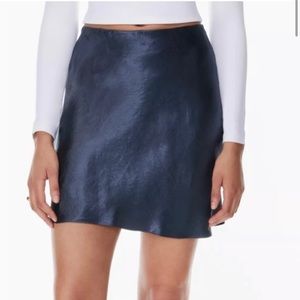 Aritzia Slip Satin Mini Skirt Navy Blue